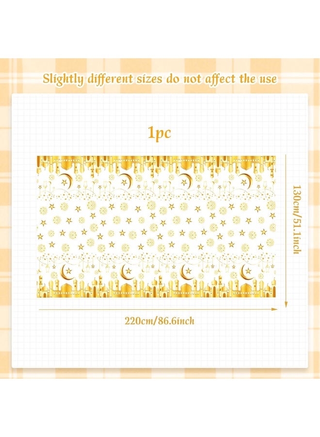 White and Gold Eid Mubarak Tablecover - 86.6x51.18 Inch, | Ramadan Decorations for Table | Eid Mubarak Table Decorations | Ramadan Table Clothes for Eid Al Fitr Party Decoration Supplies - Image 2